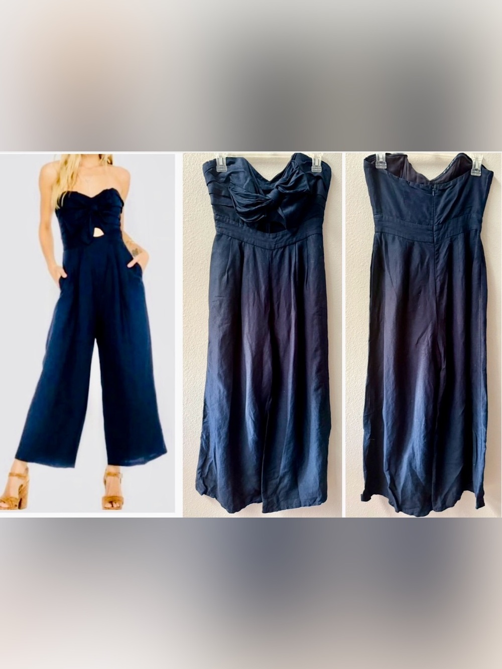 Astr the Label Mara Linen Blend Wide-Leg Navy Blue Jumpsuit Women’s S